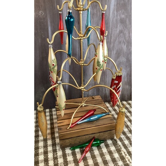 20 Vintage Glass TEARDROP ICICLE Christmas Tree Ornaments Red, Gold, Blue Decor - Picture 1 of 16